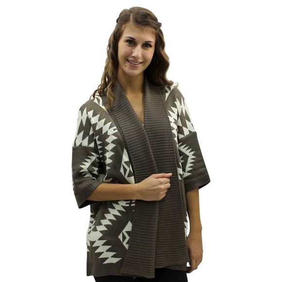 Aztec Print Open Front Cardigan Sweater - Picture 3 of 4